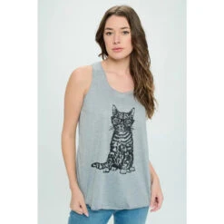 SM Wardrobe - Women's Cat Wearing Glass Print Tank Top -Prana Clothing Shop 1c2494e201bfe82fcbb99df6d17d9669909977e61a76b4e41b995c75825aa1ef 1