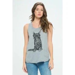 SM Wardrobe - Women's Cat Wearing Glass Print Tank Top -Prana Clothing Shop 3388f7a5e057e844ae96b03102420299c32206843109e6d023f177deb12e69bd