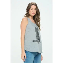 SM Wardrobe - Women's Cat Wearing Glass Print Tank Top -Prana Clothing Shop 339c14a7578ad269f027bbb675533858eb6acac77b83db50a037fa73f8767fce