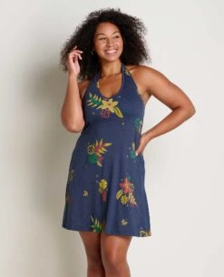 Toad & Co - Women's Plumeria Halter Dress -Prana Clothing Shop T1782402 True Navy Lg Floral Print 1